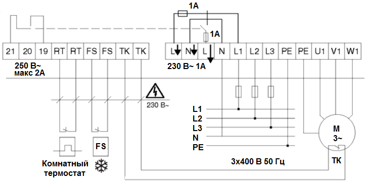Схема подключения регулятора скорости вентилятора на 380 В Схема подключения на 380 В